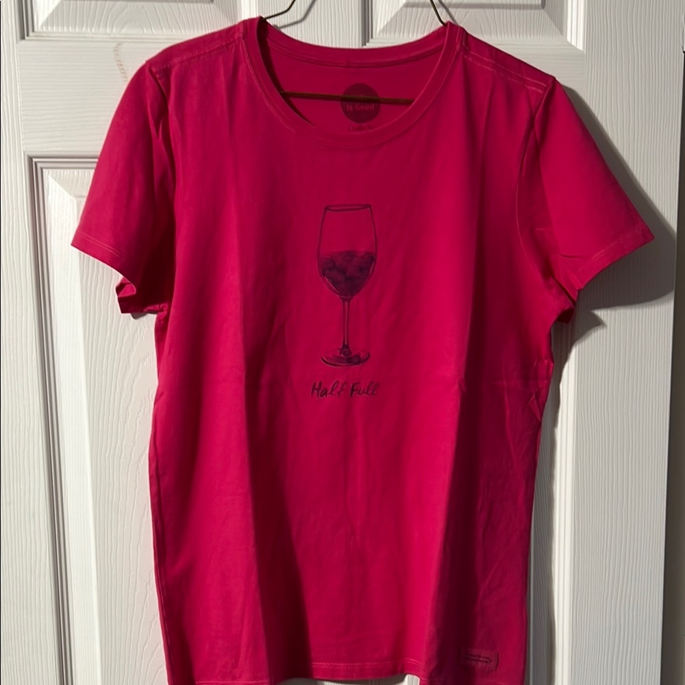 Life is Good Crusher tee Half Full Pink T-Shirt size M like new